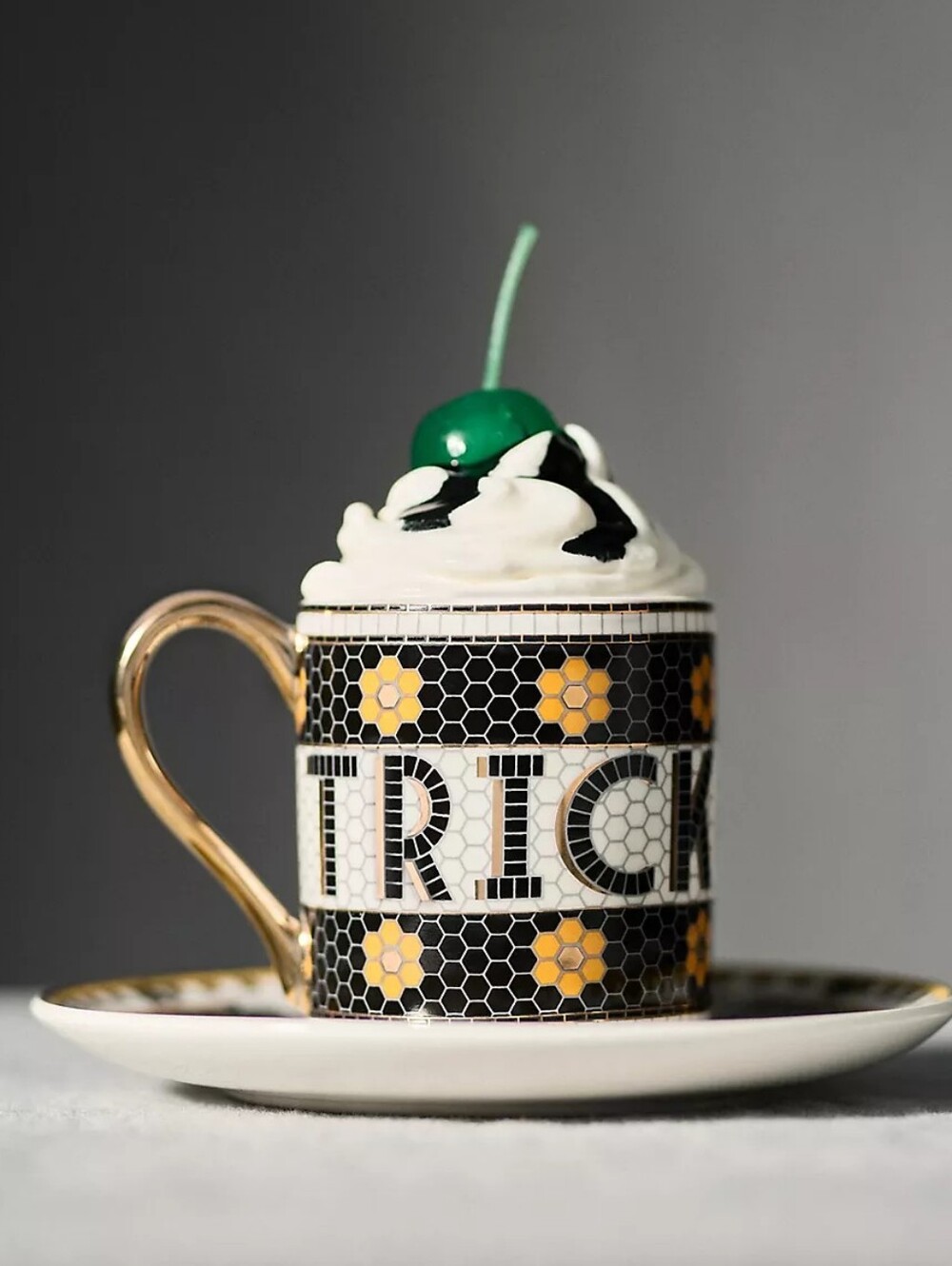 Anthropologie Bistro Tile Stoneware Espresso Cup: Halloween Edition, NIB